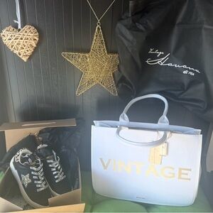 Vintage Havana White Tote with Gold Lettering and vintage Havana cheetah shoes.